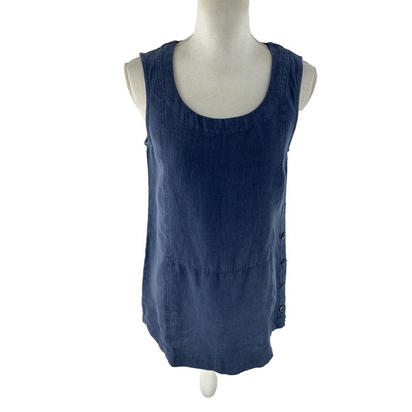 Seasalt Cornwall US 4 Sleeveless Button Side Detail Tunic Foredune Vest Linen - Picture 1 of 11